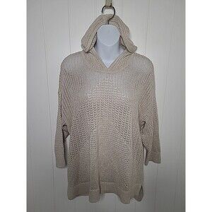 Chico's Zenergy Hooded Knit Beige Sweater Womens Size 2 US Large Metallic Boho